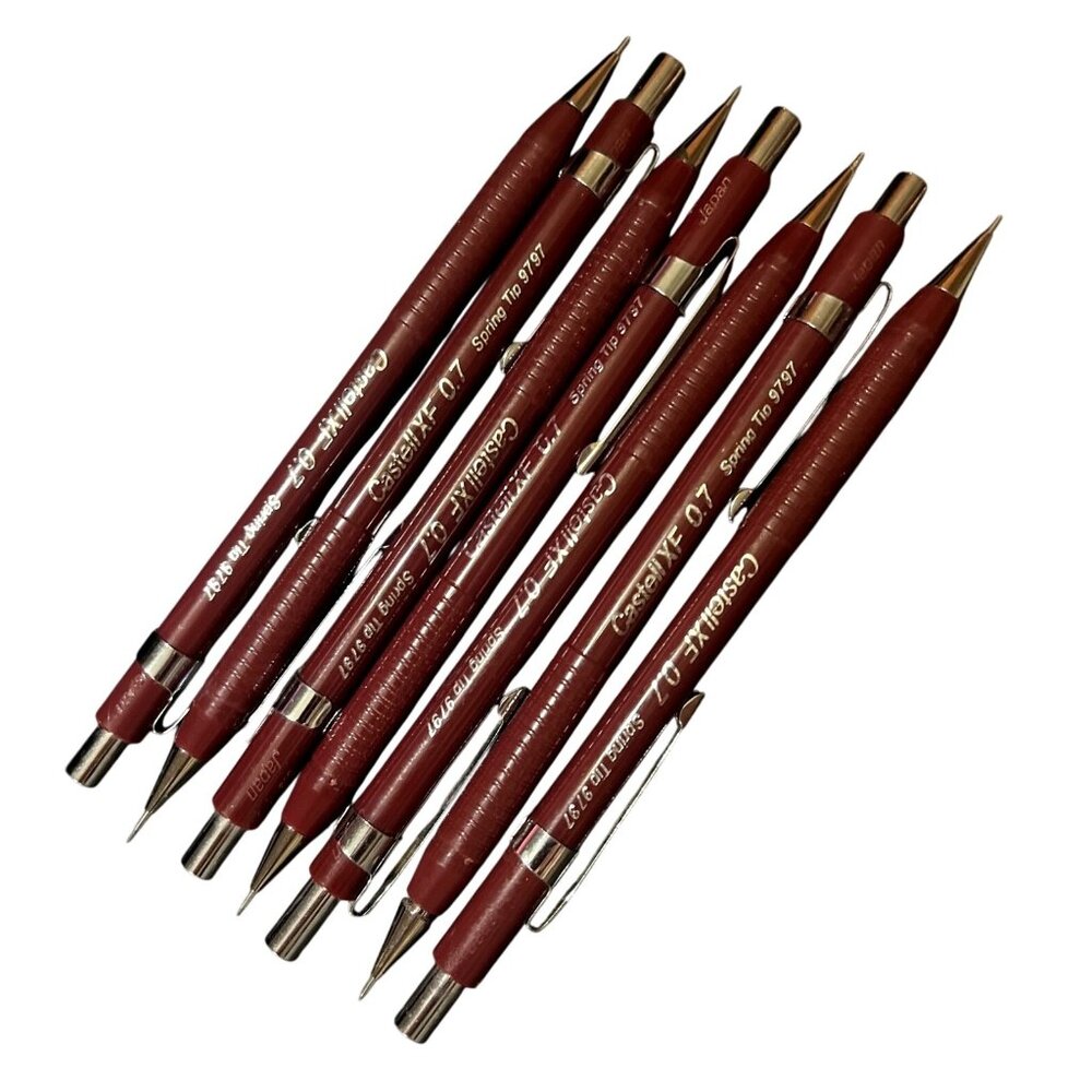 Vtg Lot of 7 Castell XF 0.7 Spring Tip 9797 Mechanical Pencil Burgundy/Silver - Picture 1 of 3